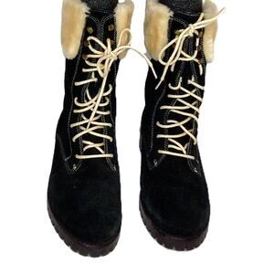 Cole Haan NikeAir Suede Faux Fur Waterproof Combat Lace Black Boot Size 9